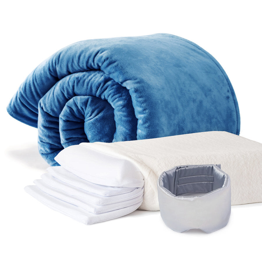 Blanket, Pillow, & Sleep Mask bundle deal from Moonbow's adaptable, multi function sleep products